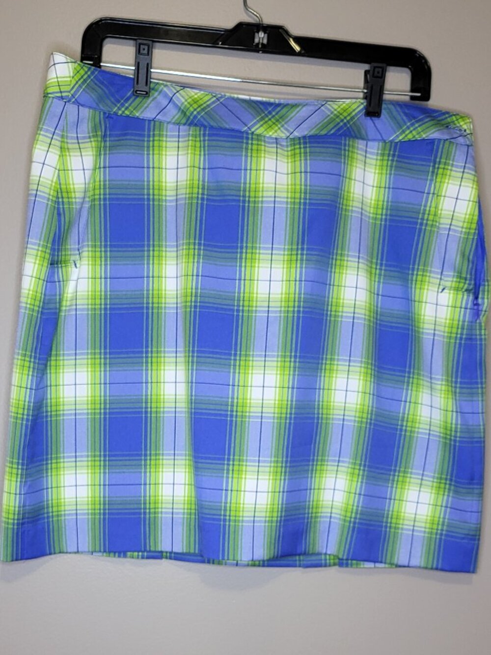 EP Pro Plaid Golf Skort Size 12 Blue Green White Stretch Pockets